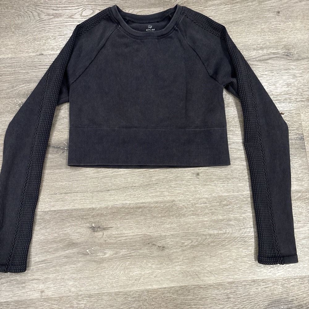 Aerie Black/grey Long-Sleeve Cropped Top